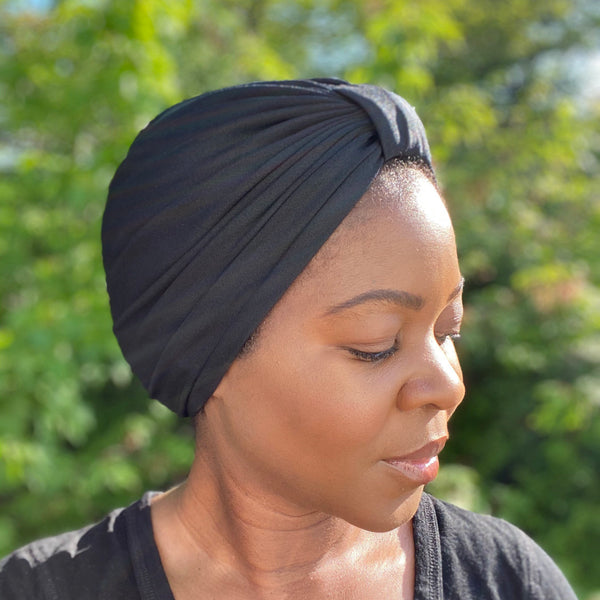 Black Satin Sleep Cap: Simple Knot