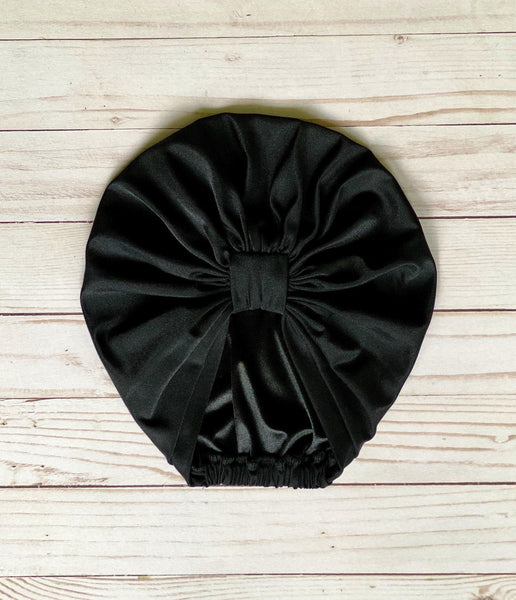 Black Satin Sleep Cap: Simple Knot