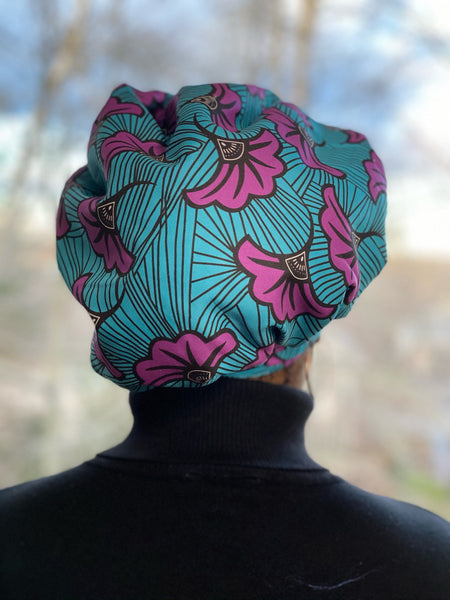 Teal & Pink Ankara Satin-Lined Headwrap