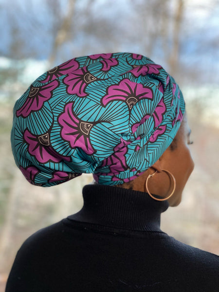 Teal & Pink Ankara Satin-Lined Headwrap