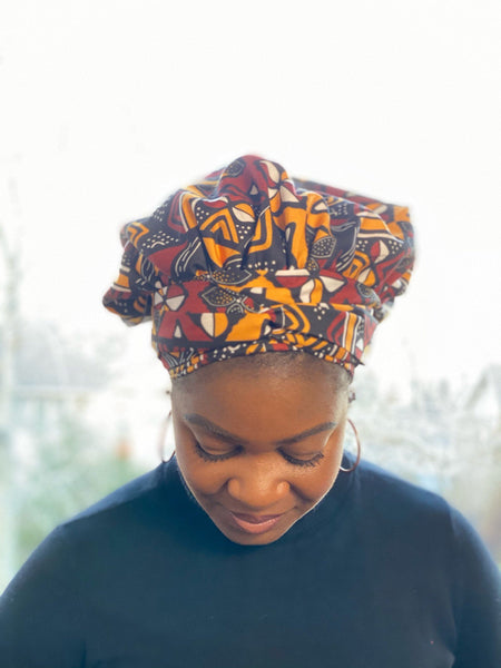 Brown Ankara Satin-Lined Headwrap