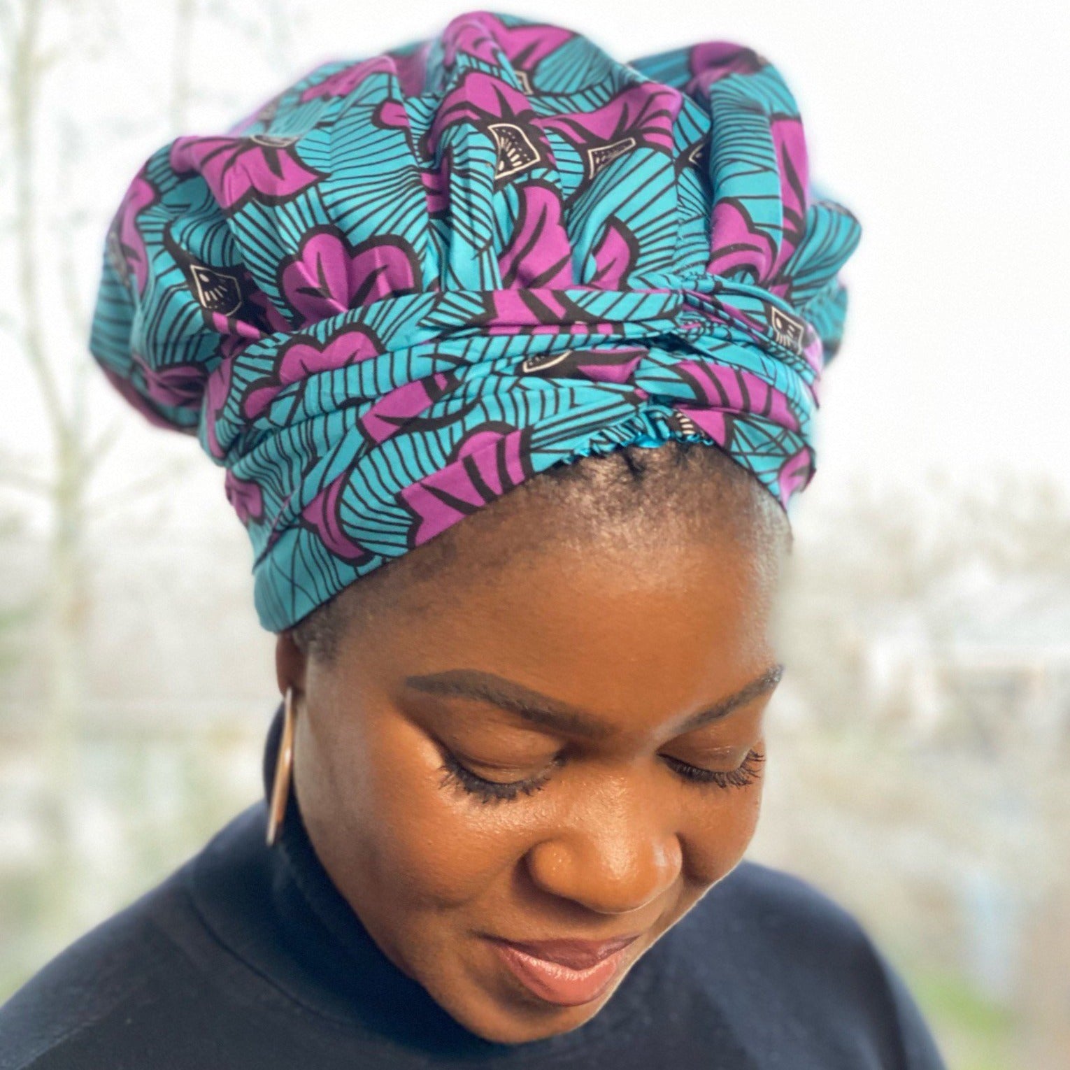 Teal & Pink Ankara Satin-Lined Headwrap