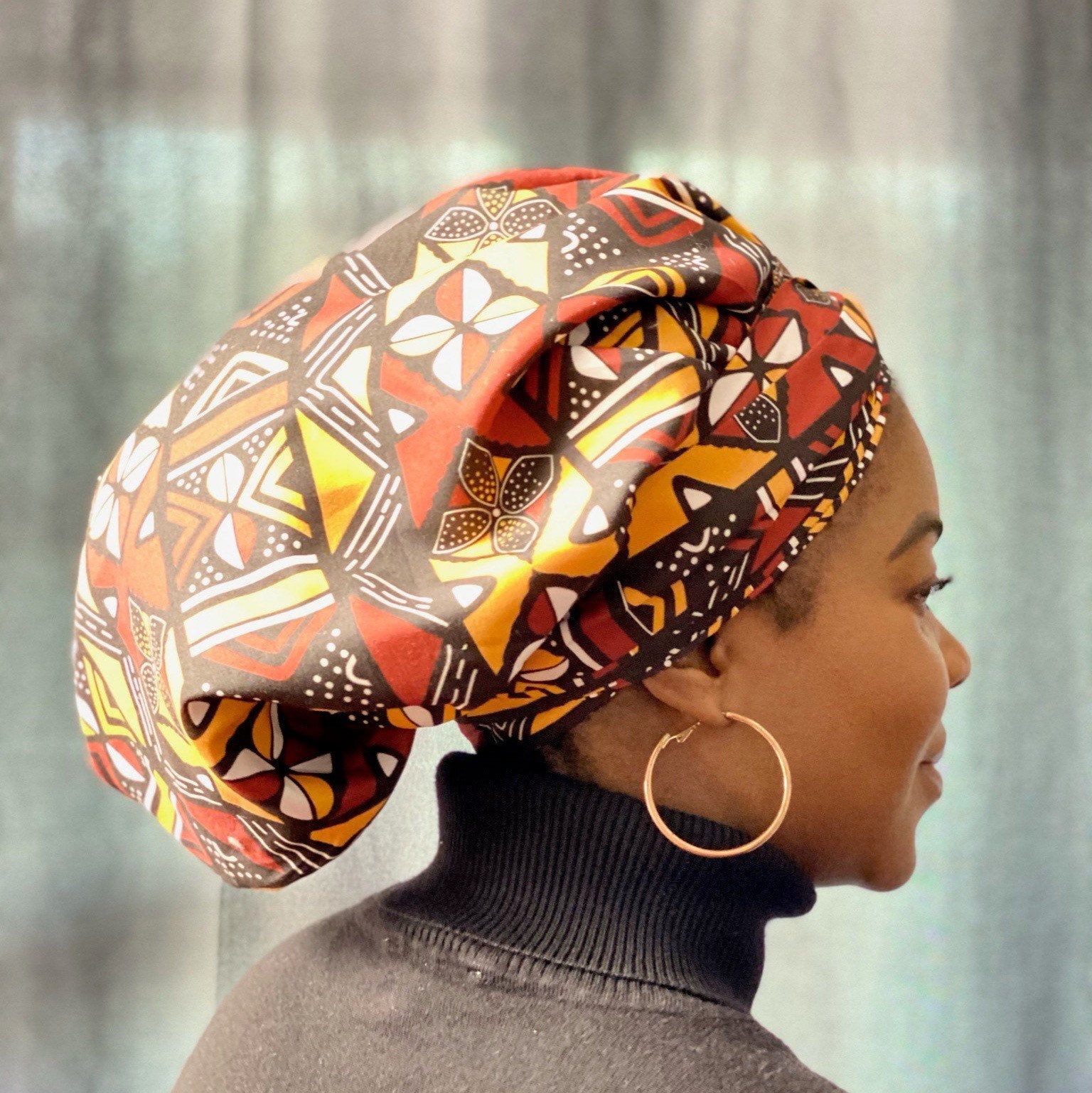 Brown Ankara Satin-Lined Headwrap