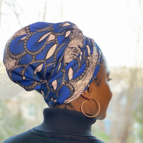Blue Ankara Satin-Lined Headwrap