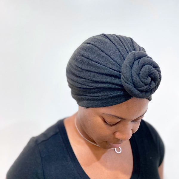 Black Pre-tied Non-Satin Turban