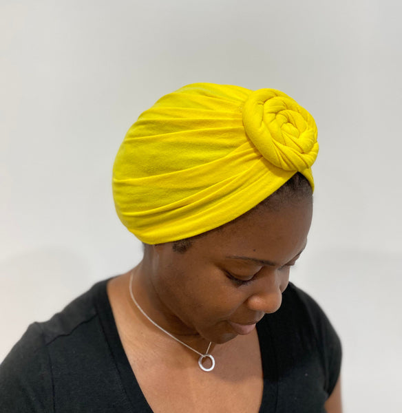 Yellow Pre-tied Non-Satin Turban