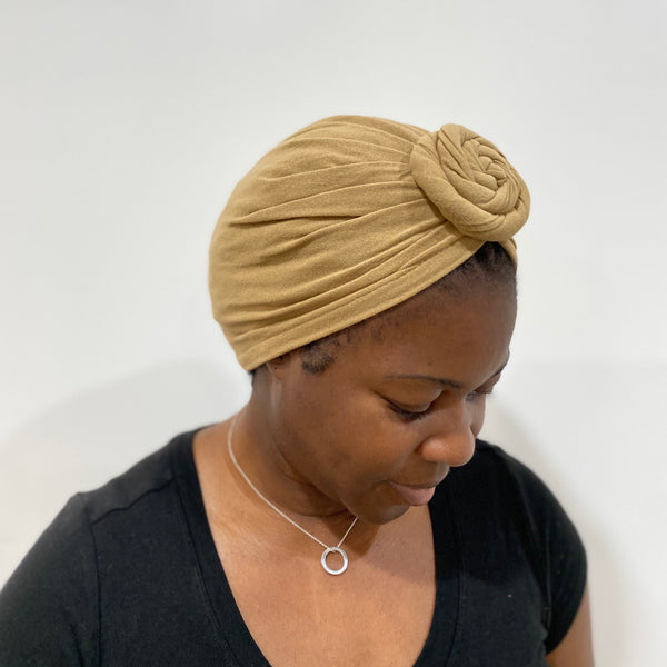 Beige Pre-Tied Non-Satin Turban