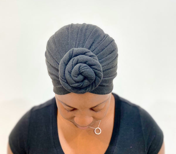 Black Pre-tied Non-Satin Turban