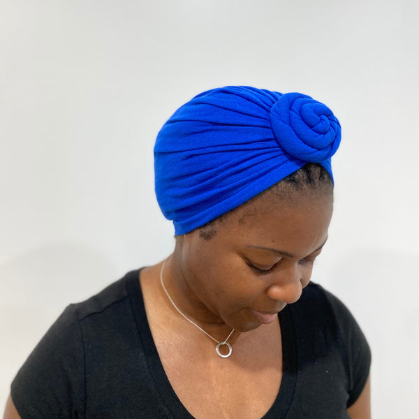 Blue Pre-Tied Non-Satin Turban