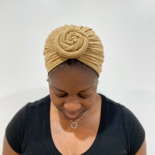 Beige Pre-Tied Non-Satin Turban